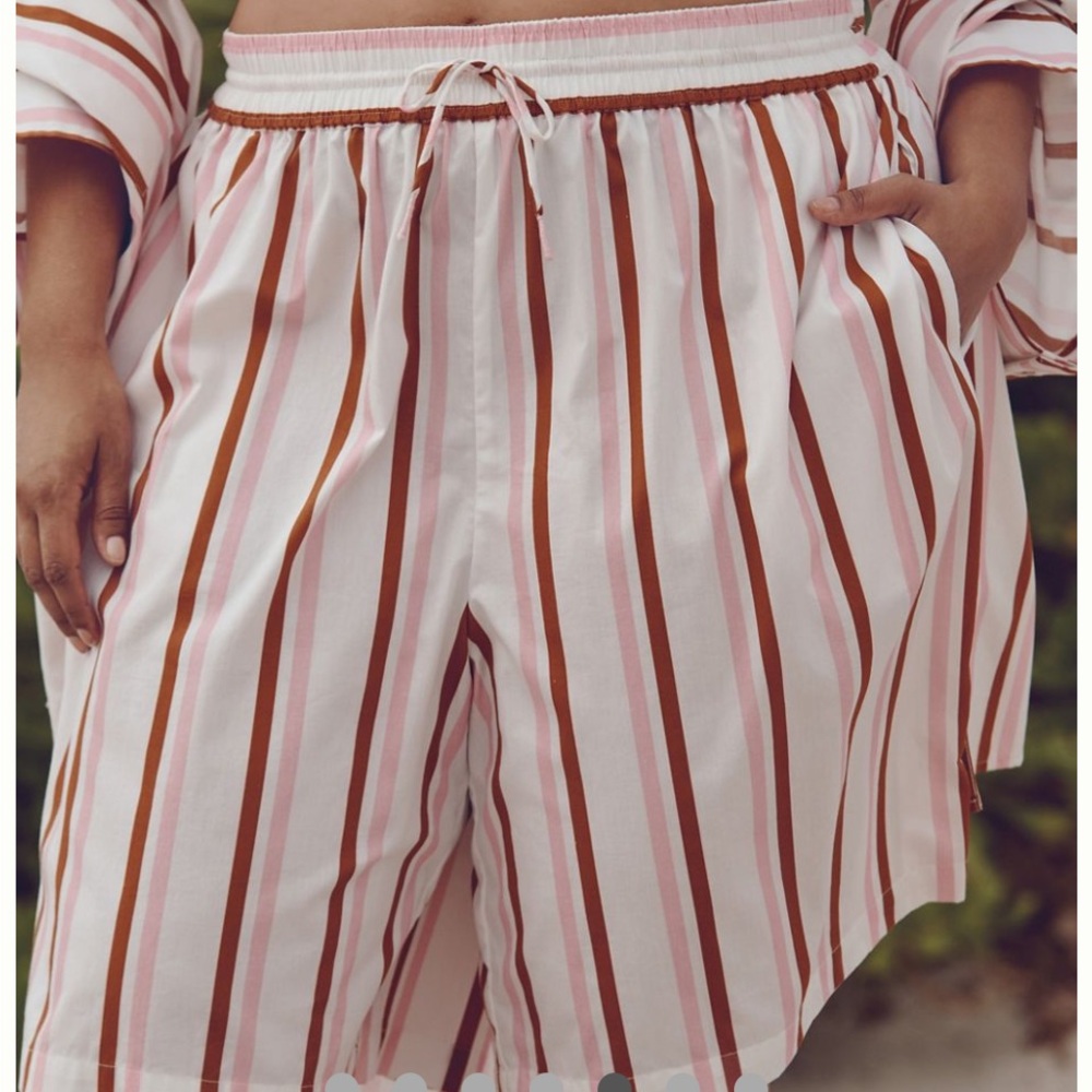 Anthropologie White Shorts with Pink & Brown Stripes